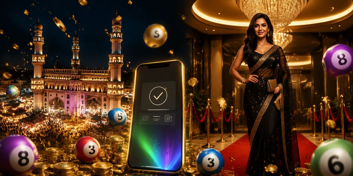 Hyderabad Charminar night market with lottery players on mobiles