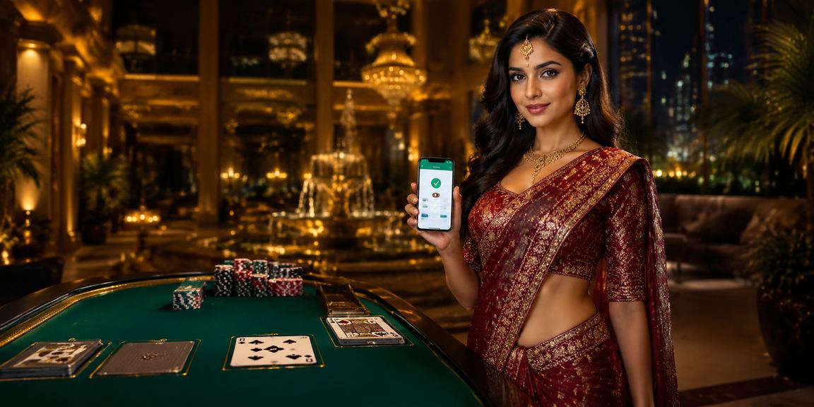 Playing Andar Bahar on mobile device with traditional Indian setting
